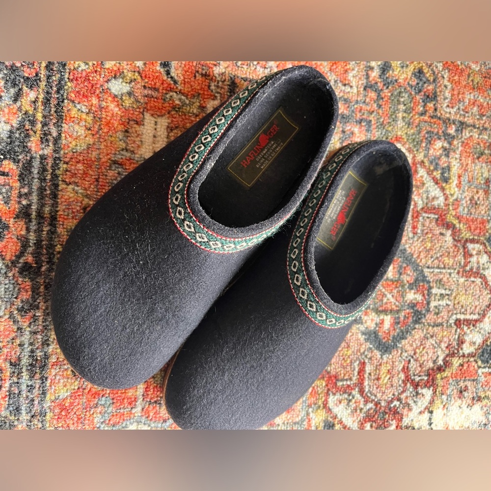 Haflinger Black Wool Slip-On Clogs with Trim - Picture 2 of 7